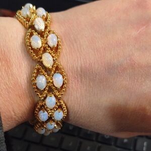 Goldtone Opal Teardrop Bracelet - Elegant White Opal Accent